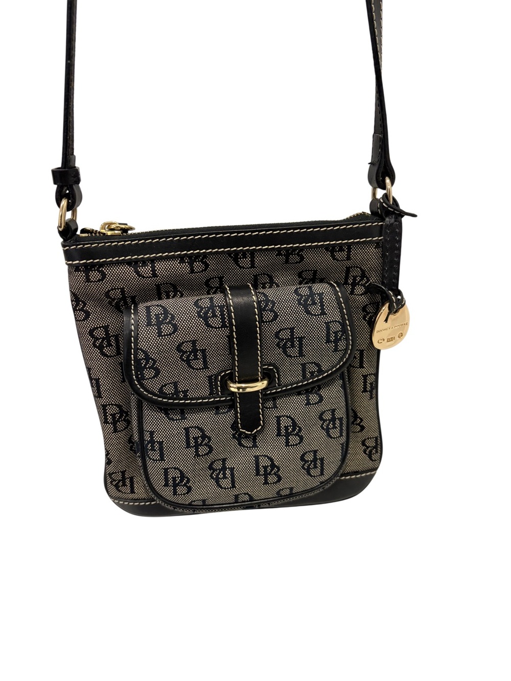 NWT Dooney & Bourke Black and Tan Monogram Crossbody with Gold Hardware